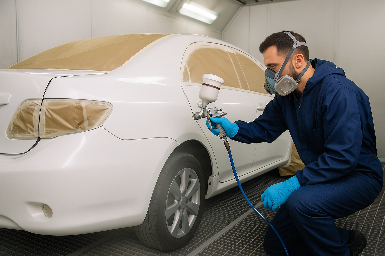 Pintura automotriz en cabina con acabado profesional — Autocare Service Barranquilla